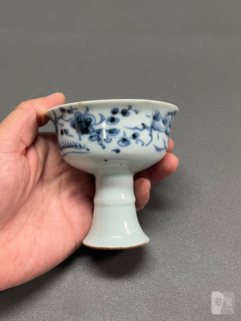 元  青花花卉纹高足杯 - 图7